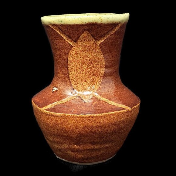 Crude Art Pottery 6" Vase Brutalist Boho Incised Signed PJs 1993 Heavy Vintage - Picture 1 of 11